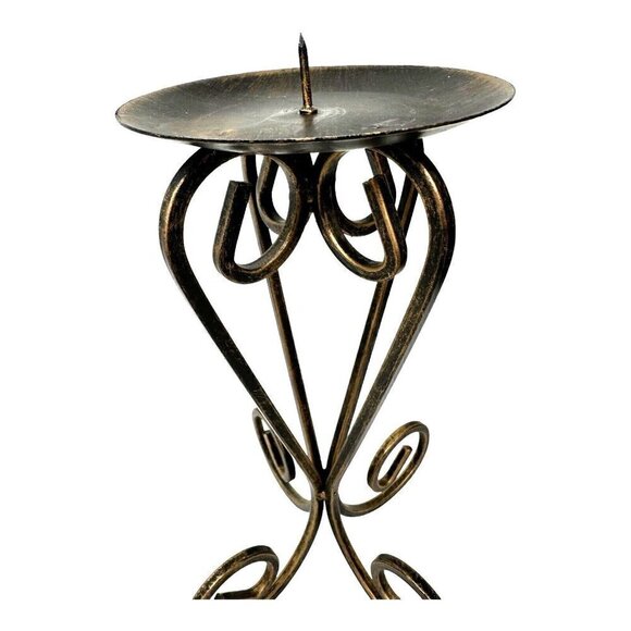 Distressed Black Gold Scroll Metal 11 inch Pillar Candle Holder A1 - Picture 3 of 8